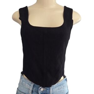 House of Harlow 1960 Black Corset Style Crop Top Medium Square Neck Knit Bustier